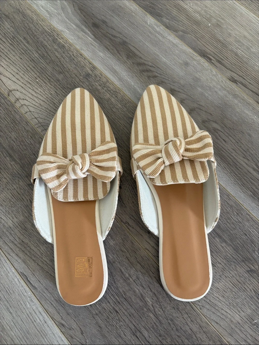 SHEIN Beige & Cream Striped Bow Pointed Mules - Picture 3 of 10